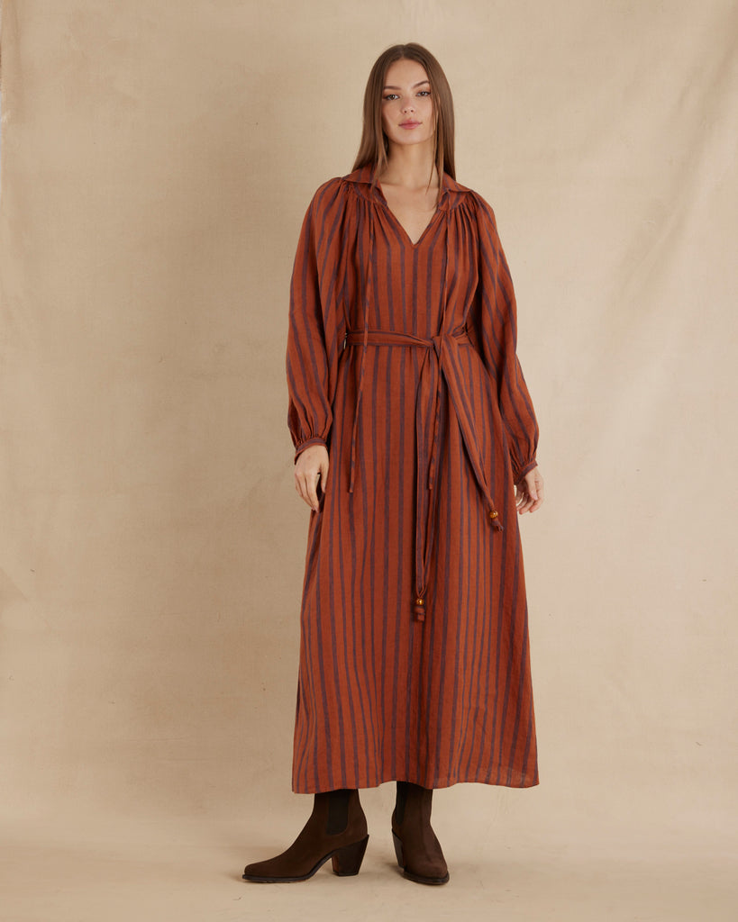 Estelle Linen Tunic Maxi Dress - Rust - Second Image