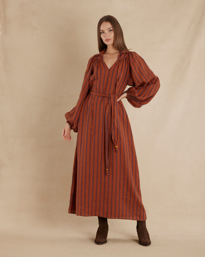 Estelle Linen Tunic Maxi Dress - Rust