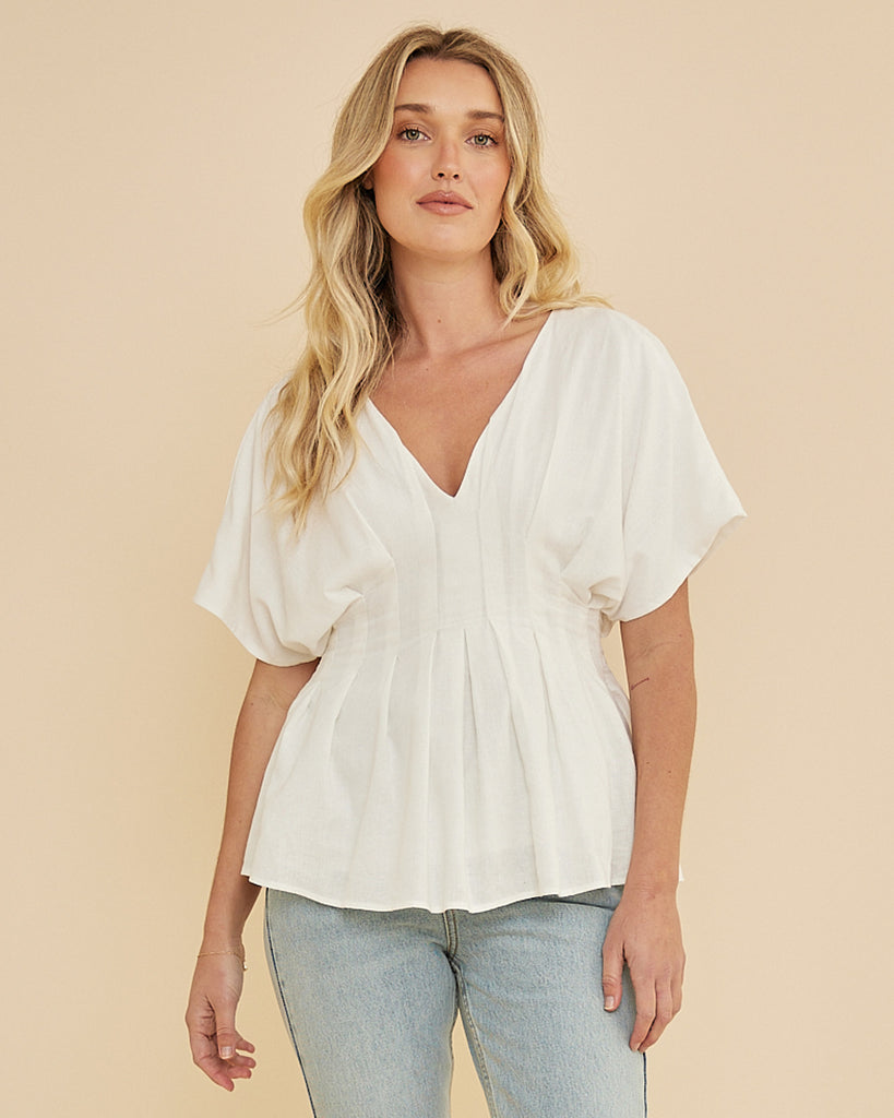 Francesca Pleated Top - White