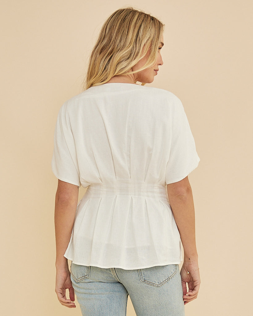 Francesca Pleated Top - White - Second Image