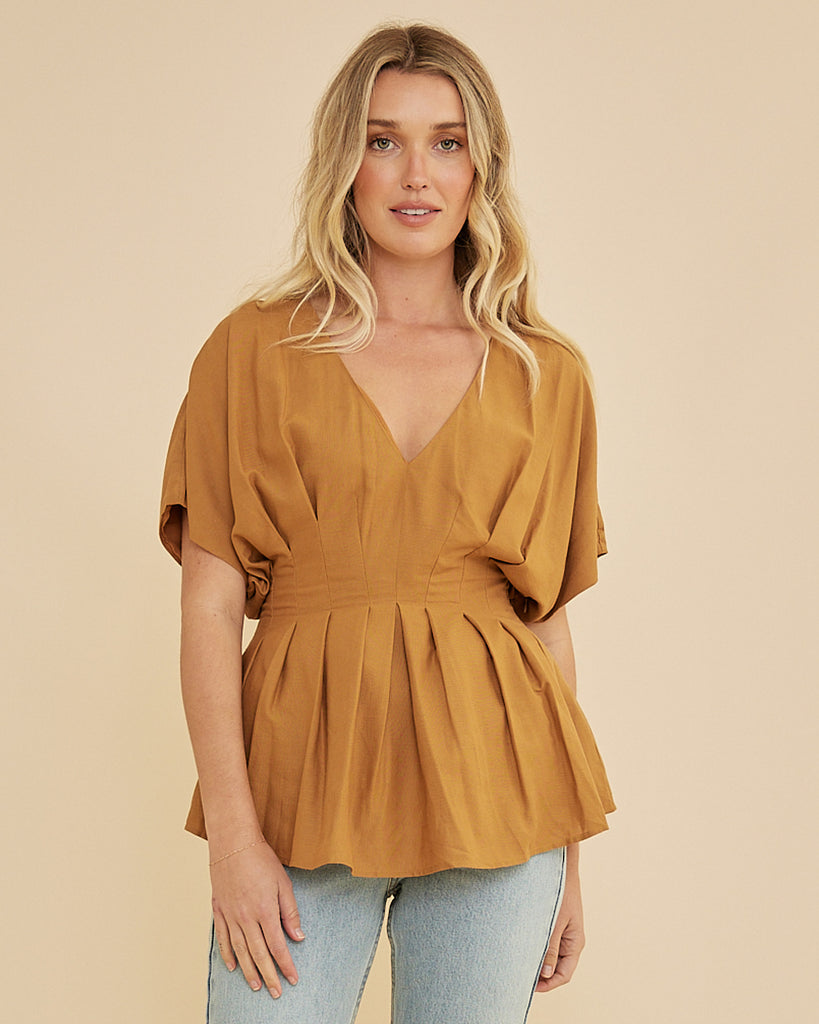 Francesca Pleated Top - Ochre