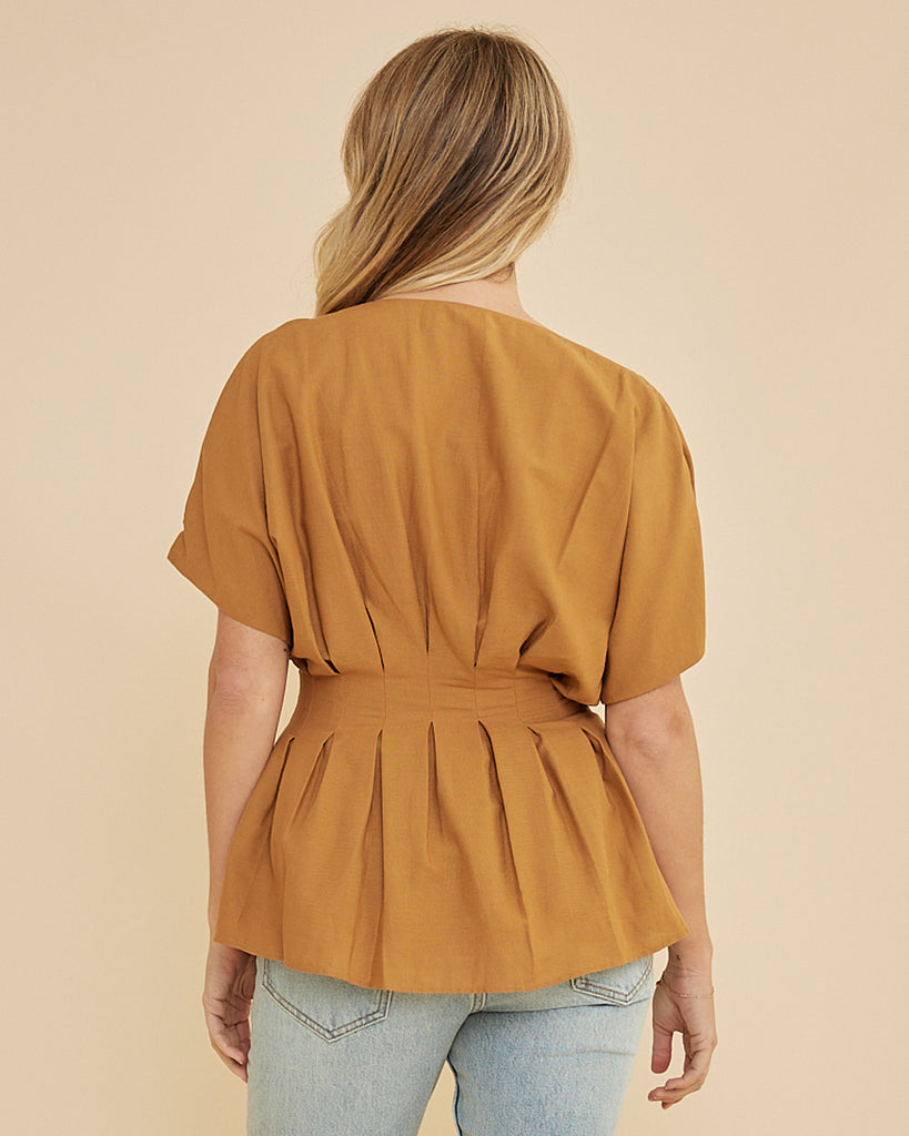 Francesca Pleated Top - Ochre - Second Image