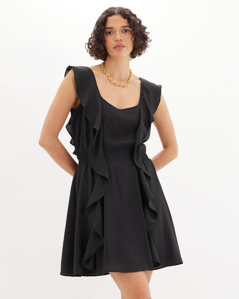 Francis Ruffled Mini Dress - Black