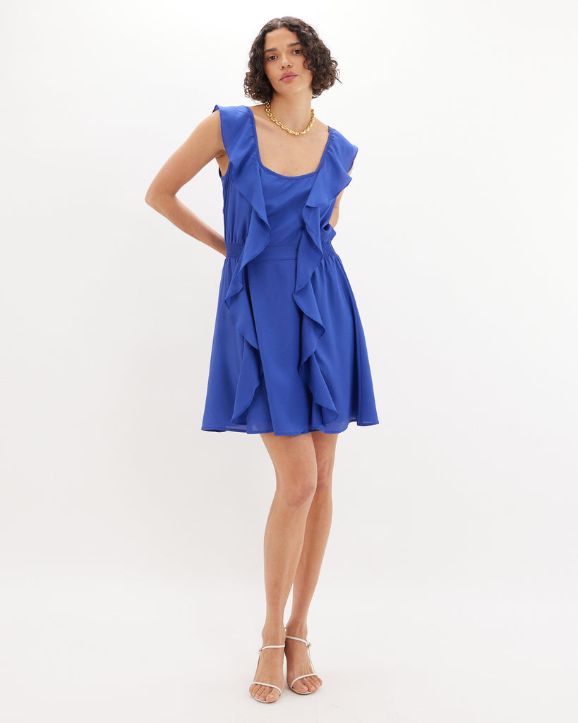 Francis Ruffled Mini Dress - Cobalt Blue