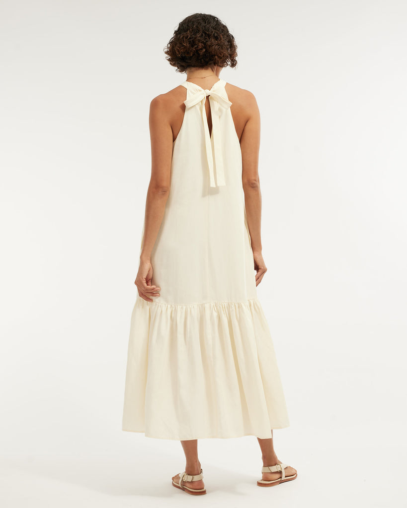 Frankie Tie Neck Maxi Dress - Cream - Second Image