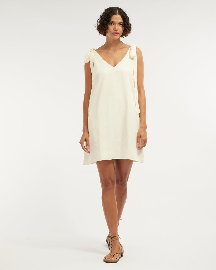 Frankie Shoulder Tie Mini Dress - Cream