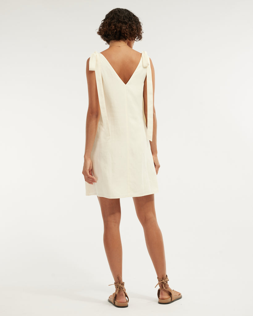 Frankie Shoulder Tie Mini Dress - Cream - Second Image