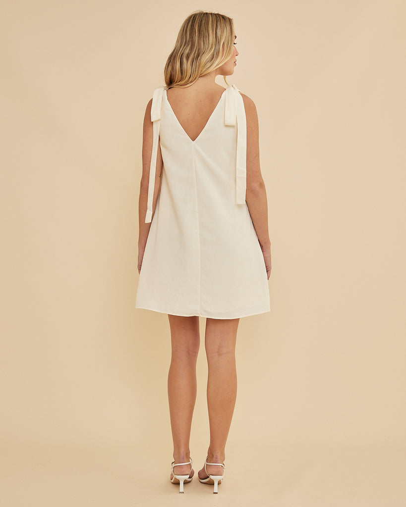 Frankie Shoulder Tie Mini Dress - Cream - Second Image