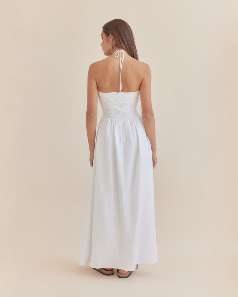 Gemma Linen Halterneck Dress - White - Second Image