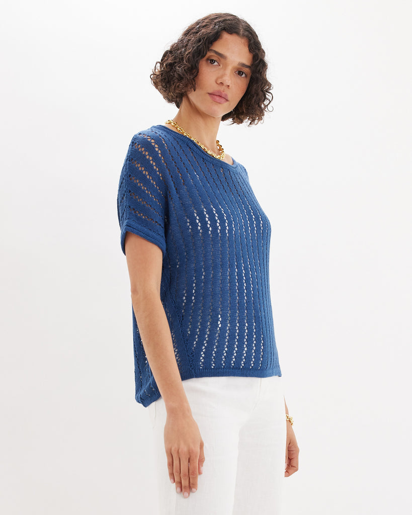 Greta Short Sleeve Knit Top - Blue - Second Image