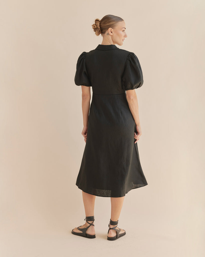 Julius Linen Midi Dress - Black - Second Image