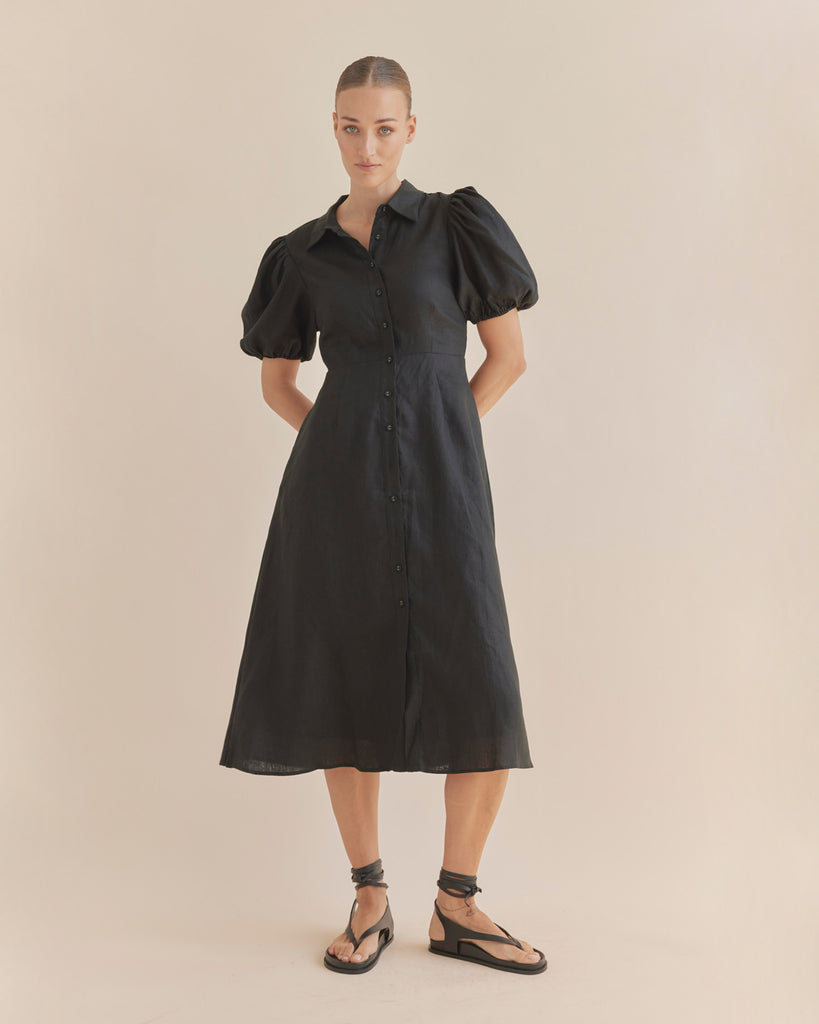 Julius Linen Midi Dress - Black