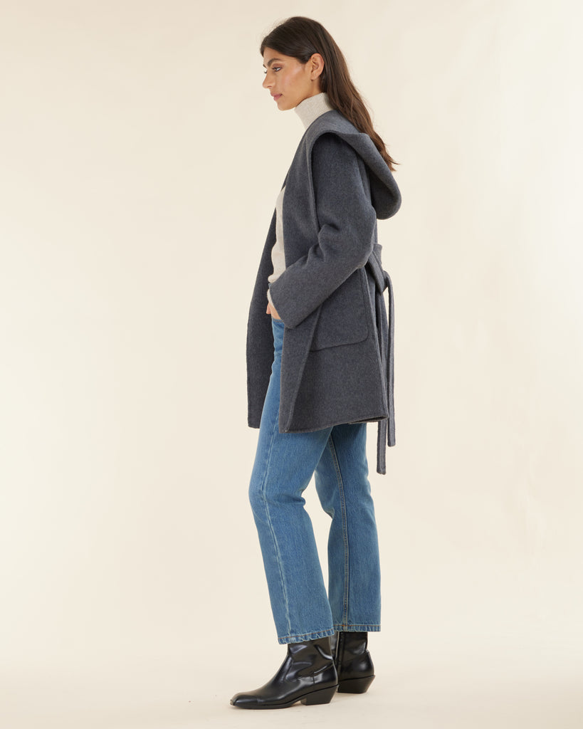 Kamara Wrap Wool Coat - Charcoal Marle - Second Image