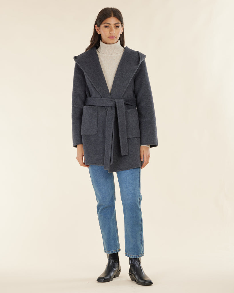 Kamara Wrap Wool Coat - Charcoal Marle