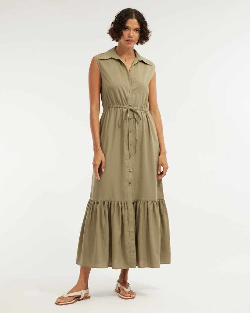 Kate Buttoned Maxi Dress - Olive