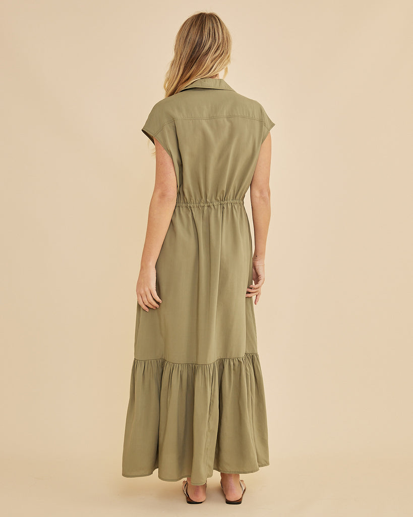 Kate Buttoned Maxi Dress - Olive - Second Image