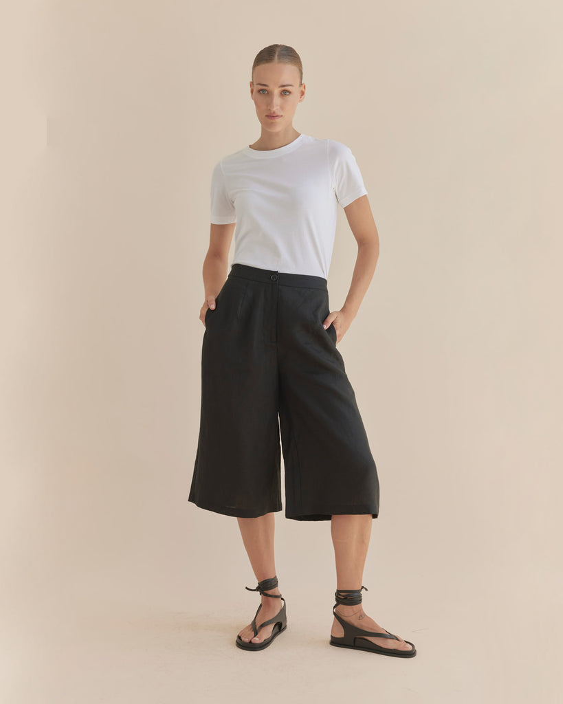 Katrina Linen Culottes - Black