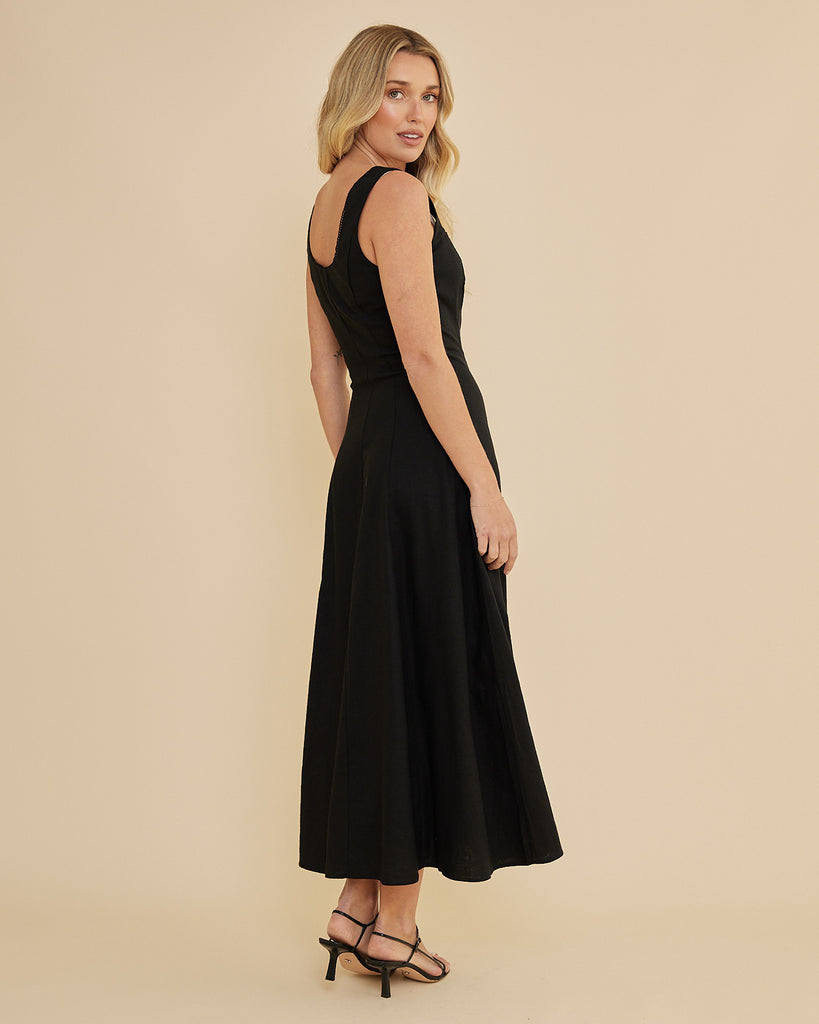 Lucie Buttoned Midi Dress - Black - Second Image