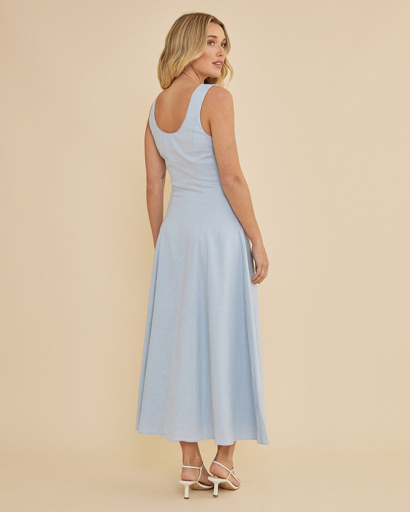 Lucie Buttoned Midi Dress - Powder Blue - Second Image
