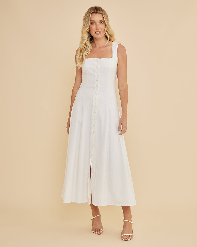 Lucie Buttoned Midi Dress - White