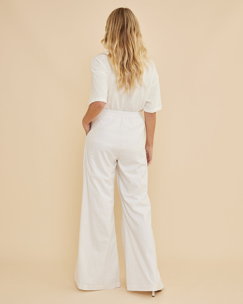 Lucie Wide Leg Pant - White - Second Image