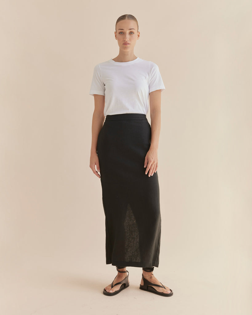 Mabel Linen Skirt - Black