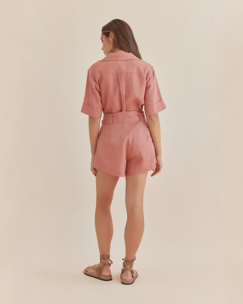 Maelle Belted Linen Short - Dusty Pink - Second Image