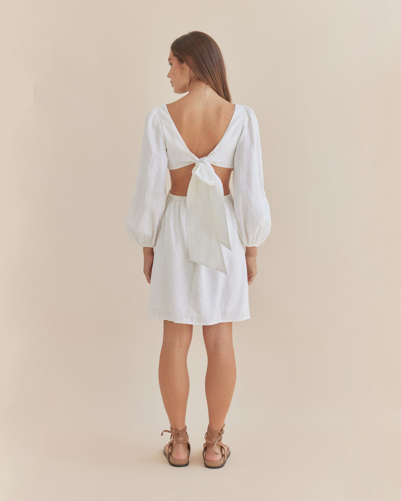 Malva Linen Mini Dress - White - Second Image