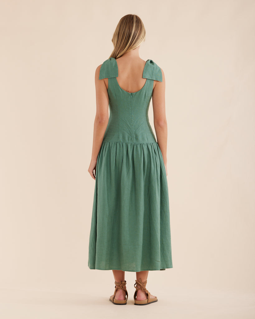 Mavie Bow Linen Maxi Dress - Evergreen - Second Image