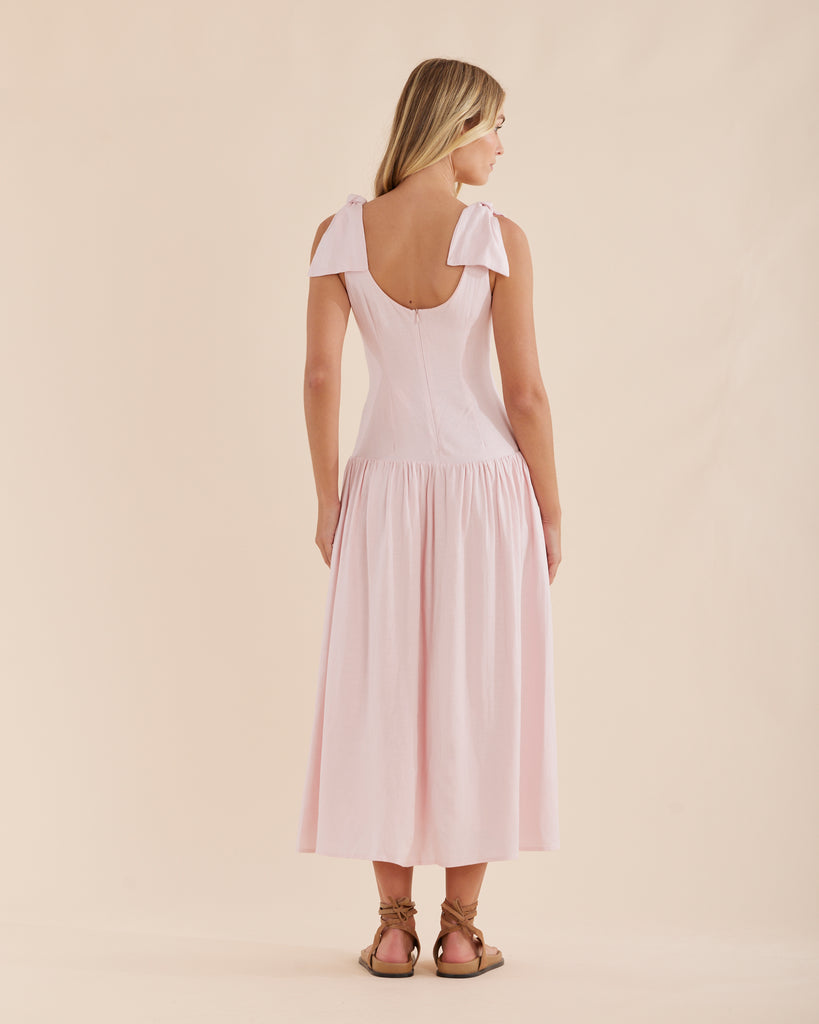 Mavie Bow Linen Maxi Dress - Rosewater - Second Image