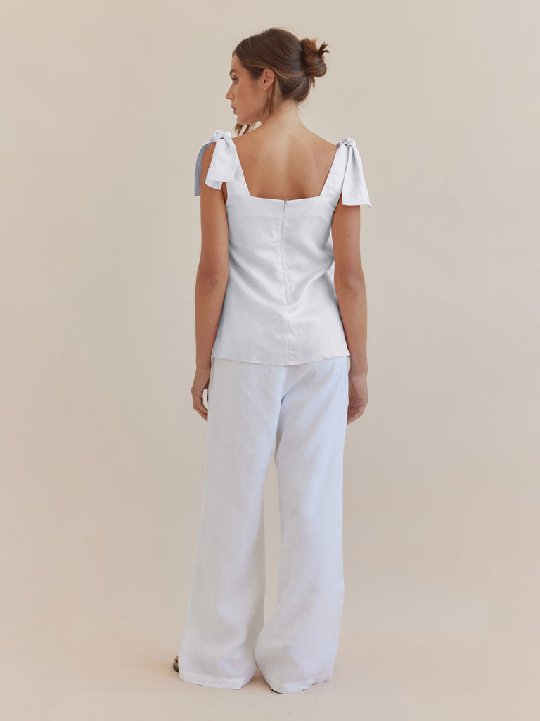 Mavie Bow Linen Top - Ivory - Second Image