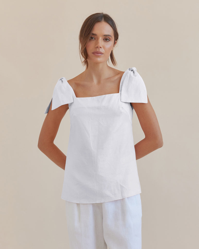 Mavie Bow Linen Top - Ivory