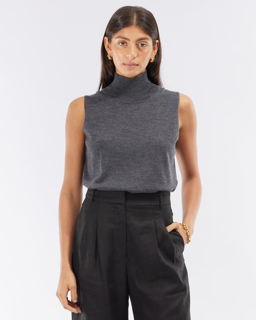 Bec Sleeveless Knit Tank - Grey - Second Image