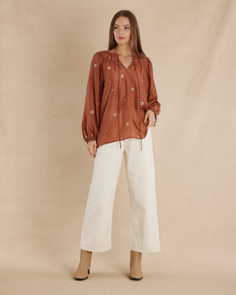 Monique Cross Stitch Blouse - Rust - Second Image