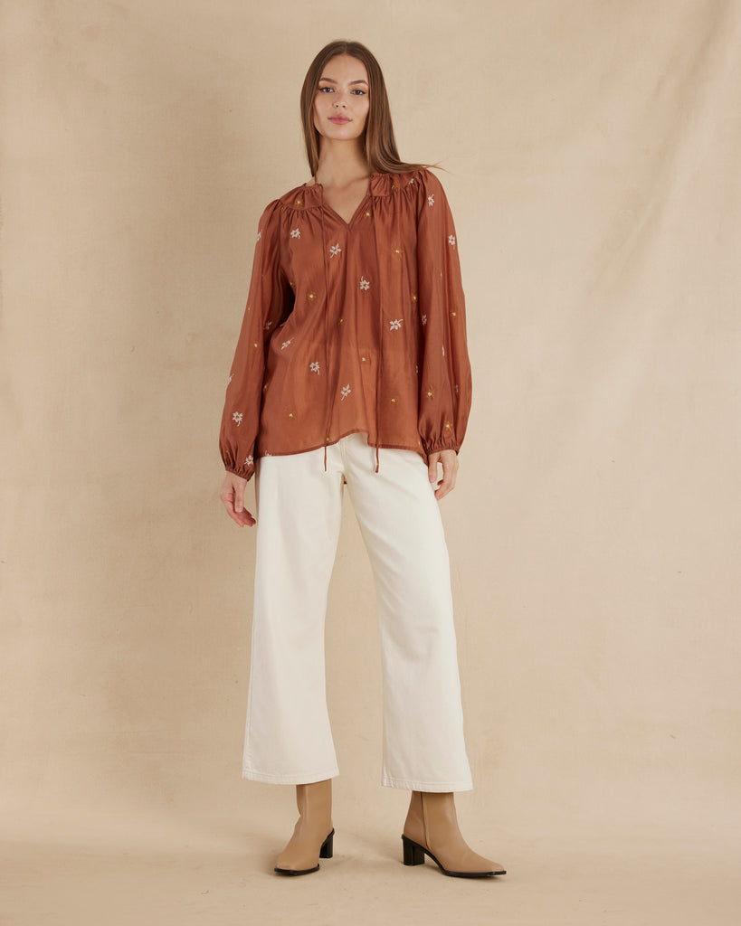 Monique Cross Stitch Blouse - Rust