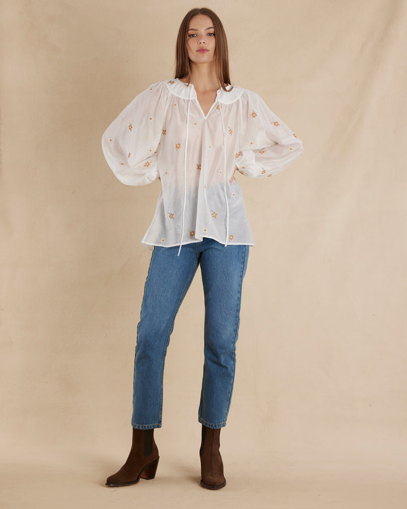 Monique Cross Stitch Blouse - White - Second Image