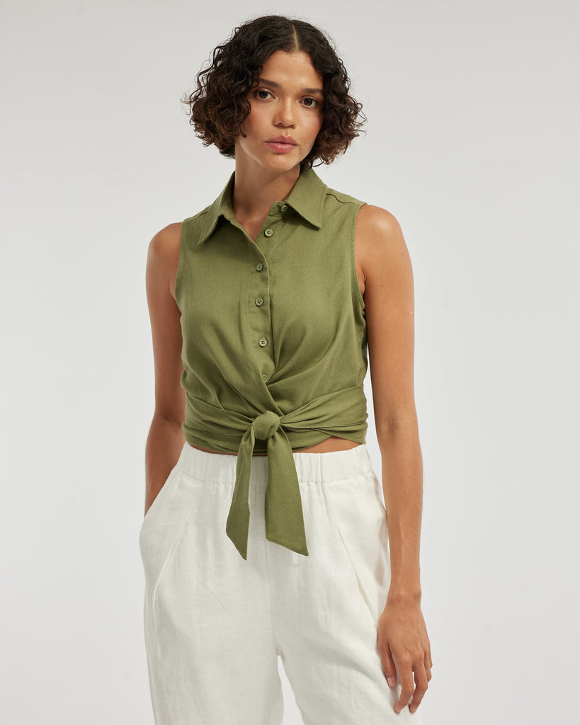 Naomi Wrap Crop Shirt - Olive