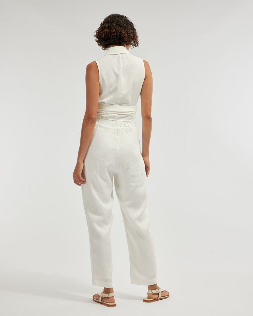 Carter Elasticated Linen Pant - White - Second Image