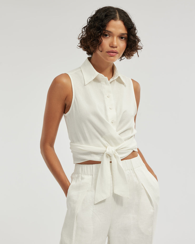 Naomi Wrap Crop Shirt - White