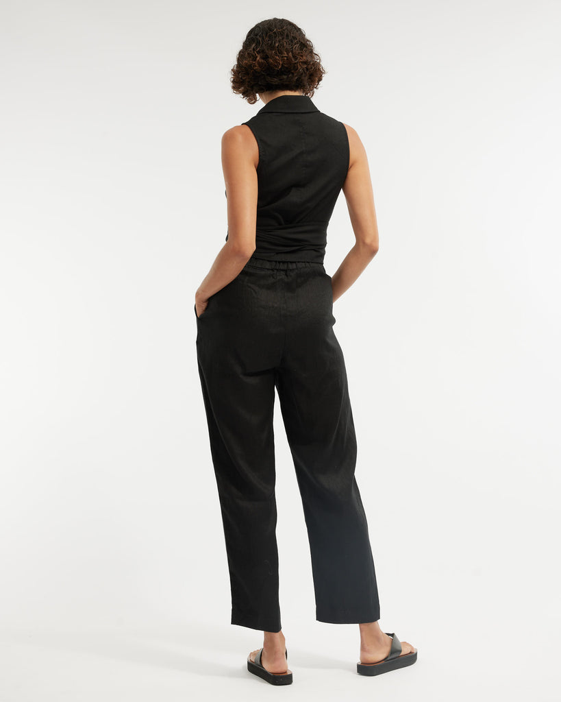 Carter Elasticated Linen Pant - Black - Second Image