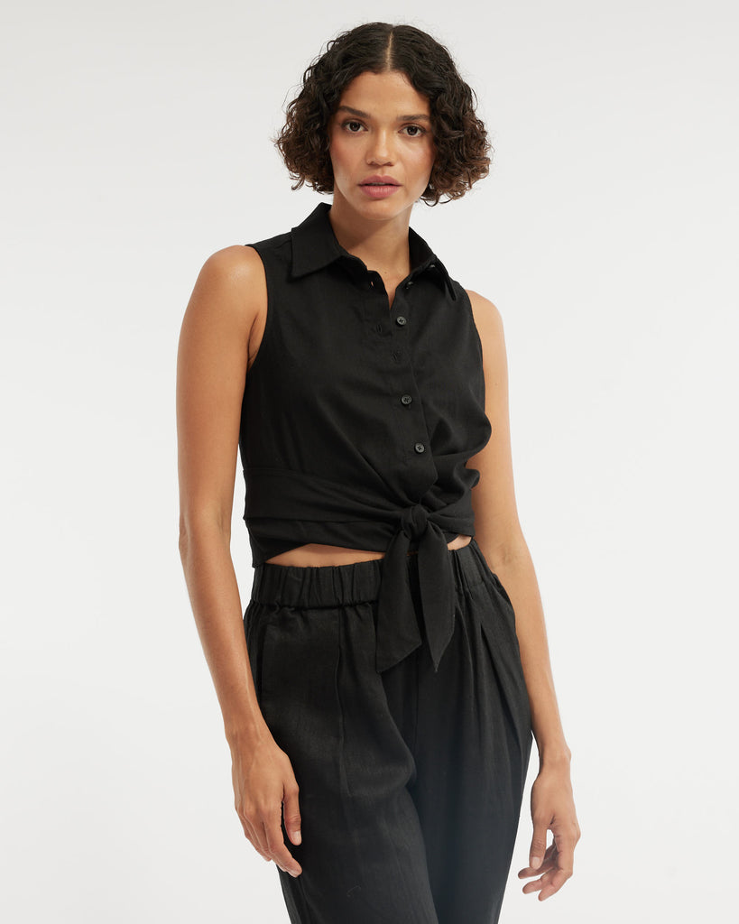 Naomi Wrap Crop Shirt - Black