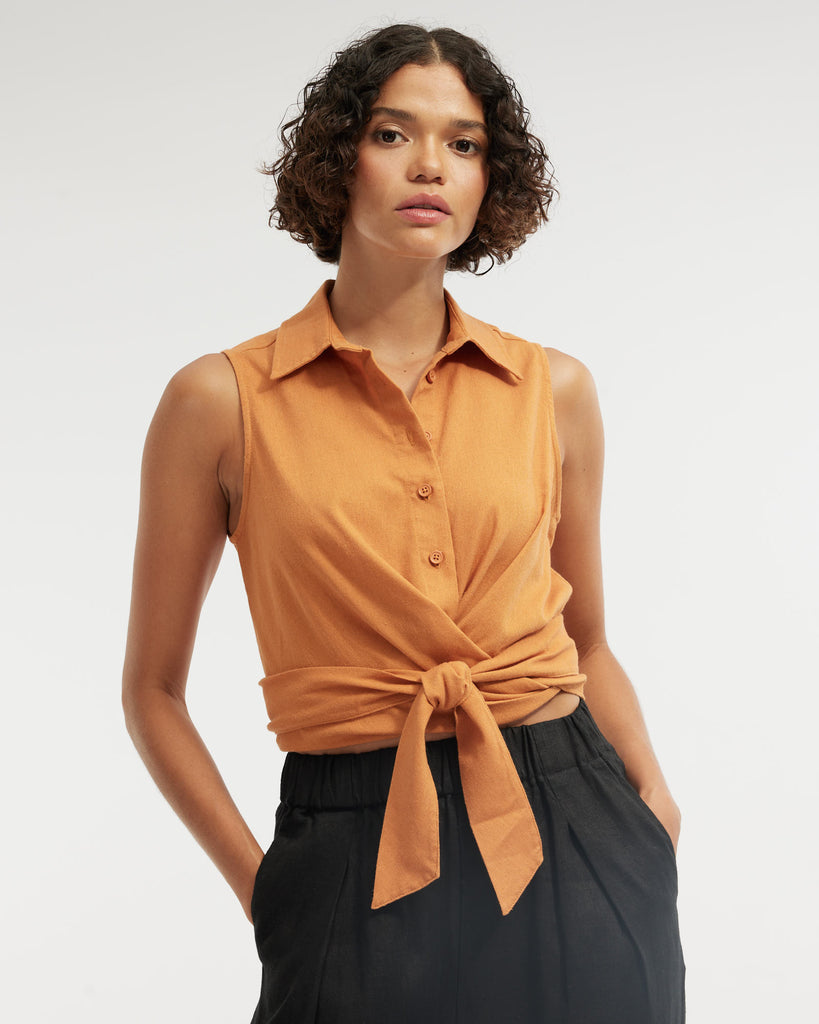 Naomi Wrap Crop Shirt - Rust