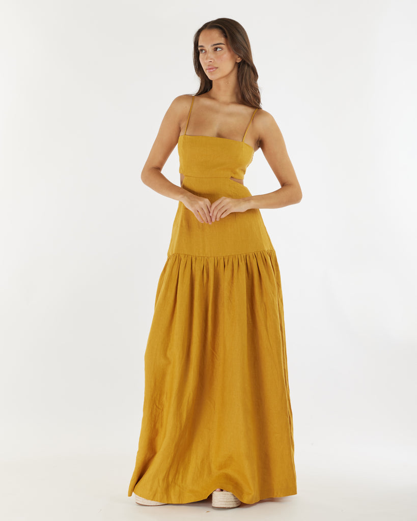 Nathalie Linen Maxi Dress - Mustard - Second Image