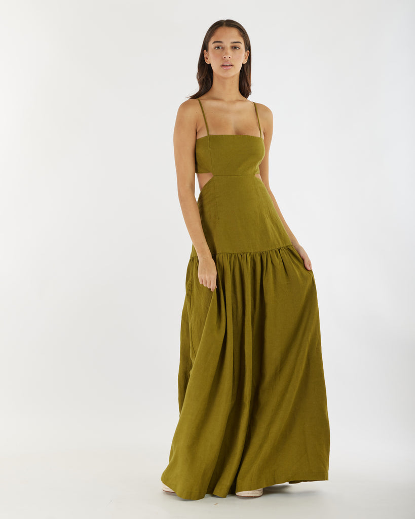 Nathalie Linen Maxi Dress - Olive - Second Image