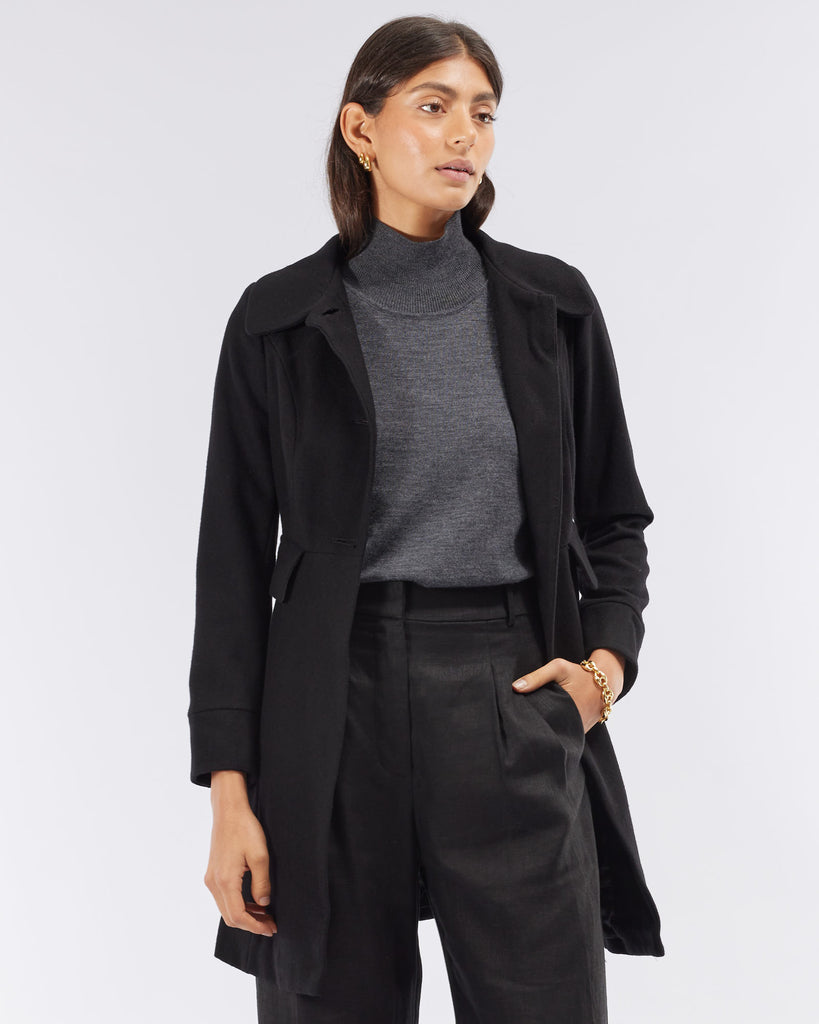 Sally Buttoned Coat - Black