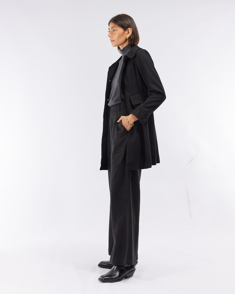 Sally Buttoned Coat - Black - Second Image