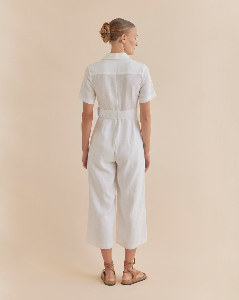 Portsea Linen Jumpsuit - White - Second Image