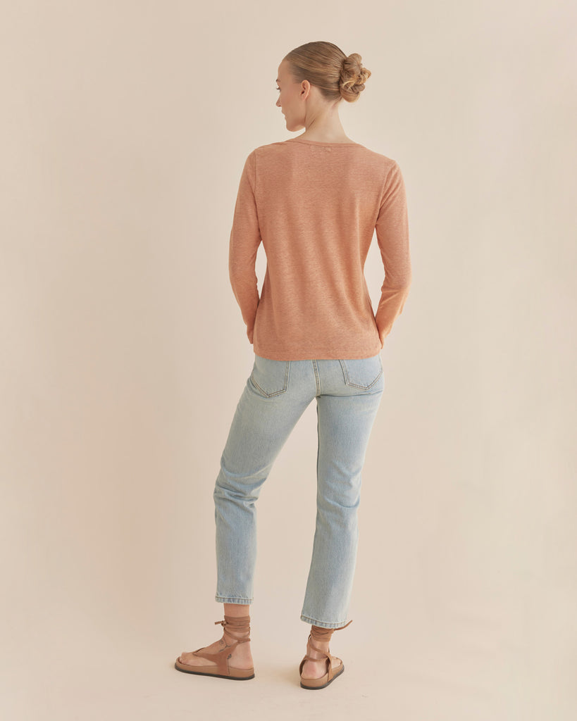 Priya Long Sleeve Linen Jersey Top - Rust - Second Image