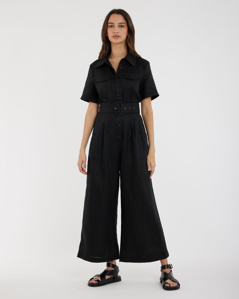Portsea Linen Jumpsuit - Black