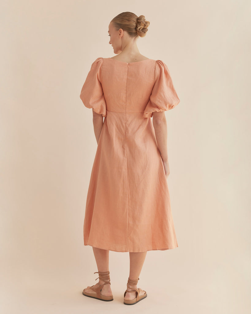 Romilly Linen Midi Dress - Apricot - Second Image